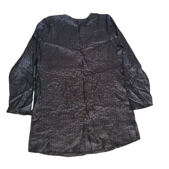 Eileen Fisher Women's Black 100% Silk Tussah Button Down Pintuck Blouse Medium - Picture 4 of 15